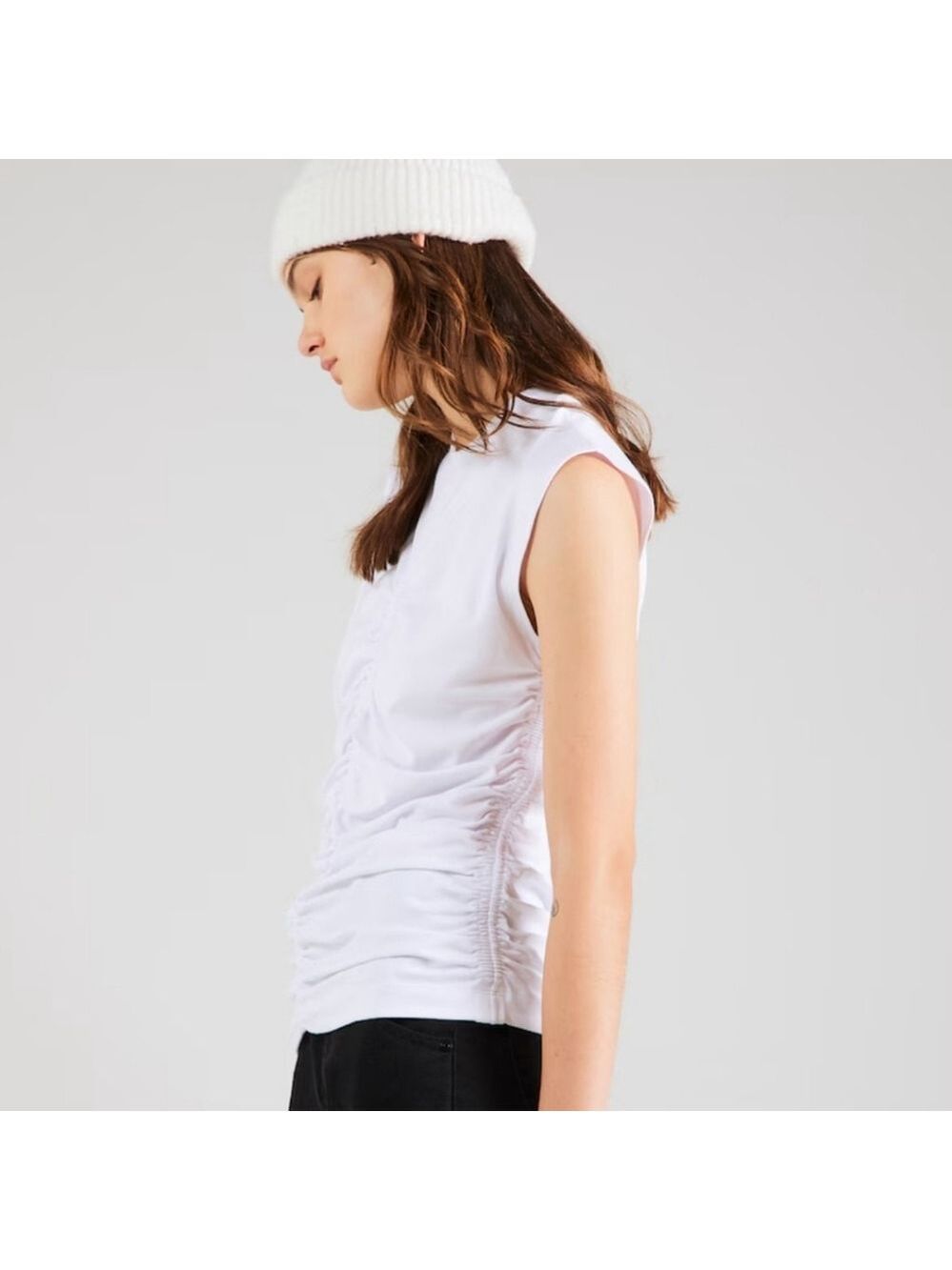 Topshop White Scrunch Sleeves Top NWOT - Picture 4 of 7